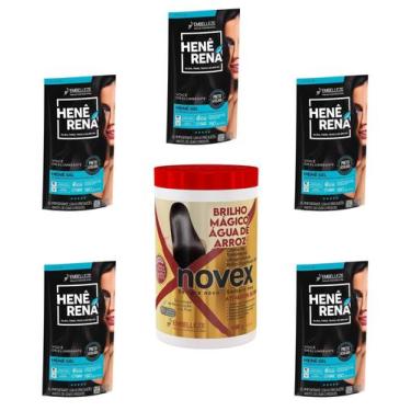 Imagem de Hene Em Gel Rena Preto Azulado 05x180gr Pouch+Brilho Magico Agua Arroz