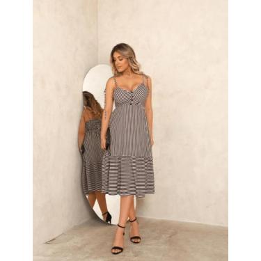 Imagem de Vestido midi com botoes no busto cod:2041 - LALOKA, Preto, Branco, M