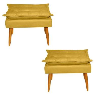 Imagem de Kit 02 Puffs Banqueta Retangular Opala Suede Amarelo Pés Madeira Palit