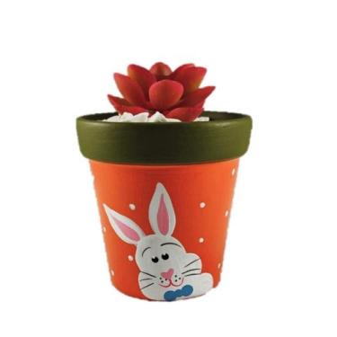 Imagem de Vasinho de Ceramica Cachepot Coelho Feliz Pascoa Cor Laranja - Decore 