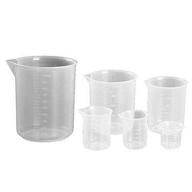 Imagem de 6 peças de copos medidores de plástico transparentes, copos de plástico, copos graduados de plástico, copos de mistura multiuso para cozinha, experimento, mistura de tinta, resina epóxi,