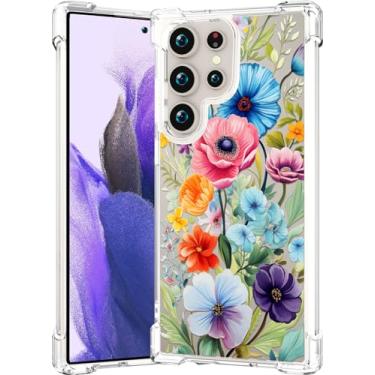 Imagem de CCFUNCASE Compatível com Samsung Galaxy S24 Ultra capa transparente fofa para mulheres - Capa de telefone robusta Funda Capa protetora para Galaxy S24 Ultra (estampa floral floral abstrata)