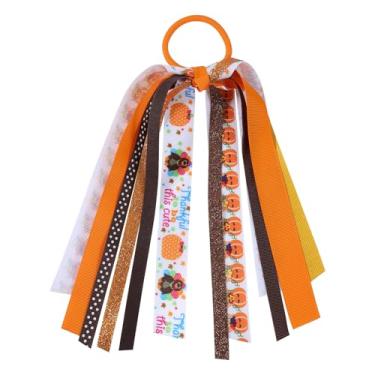 Imagem de Suporte de rabo de cavalo para o Dia de Ação de Graças, fita elástica para cabelo de peru, abóbora, pônei, fita, laço apertado, para mulheres, meninas, crianças, festa de torcida, roupa, acessório de