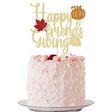 Imagem de Qertesl Topo de bolo Happy Friendsgiving (Happy Friendsgiving Cake Topper), enfeite de bolo temático de colheita de outono, amigos enviando peru, decorações de festa de reunião de amigos de Ação de