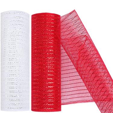 Imagem de MIKIMIQI Pacote com 2 fitas decorativas de malha decorativa de 25,4 cm x 7,6 m com fita de malha decorativa de folha metálica para grinaldas de primavera, festa de artesanato, sem fio (branco