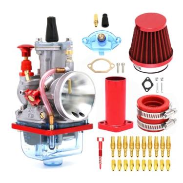 Imagem de YWLUWEI PWK Kit de carburador de 26 mm 75cc a 125cc 2T 4T Carburador com filtro de ar tubo de admissão coletor de jatos principais jatos ociosos para mini bicicleta, peças de motor de kart (vermelho,