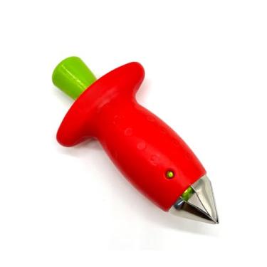 Imagem de 2 unidades de removedor de haste descascador de morango, tomate abacaxi, descaroçador, utensílio de cozinha para frutas e vegetais (vermelho com cabeça verde)
