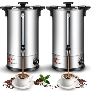 Imagem de Baderke Pacote com 2 urnas de café comerciais, 8 L, 50 xícaras, cafeteira de aço inoxidável, cafeteira elétrica, urna de café, grande dispensador de chá de água quente para festa, casamento, casa