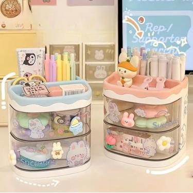 Imagem de Organizador de Mesa Escrivaninha Porta Treco Caneta Lápis Com Gavetas Divisórias Multiuso (Rosé)