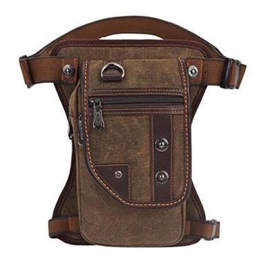 Imagem de Bolsa de lona com perna caída na coxa para homens motociclistas tática militar multibolsos cintura pochete viagem masculina escalada ciclismo ao ar livre café, #06Brown, 23cm(W)x6cm(D)x31cm(H)(9.05"*2.36"*12.20")