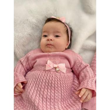 Imagem de Saída de maternidade de menina vestido canelado em tricot 4 peças - Di