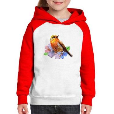 Imagem de Moletom Infantil Pássaro e Flores - Foca na Moda, Branco, Vermelho, 2