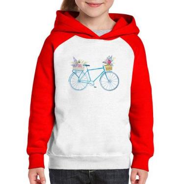 Imagem de Moletom Infantil Bicicleta e Flores - Foca na Moda, Branco, Vermelho, 