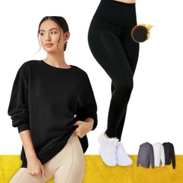 Imagem de KIT Blusão Blusa MOLETOM CARECA + CALÇA leg LEGGING FLANELADA Academia