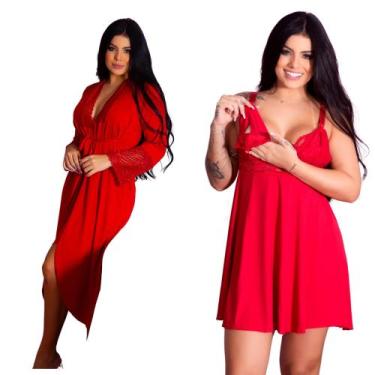 Imagem de Kit de Robe Roupão Longo e Camisola Amamentação Gestante Fácil Acesso 