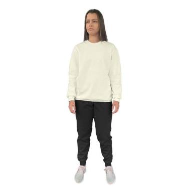 Imagem de Conjunto de Moletom Feminino Blusa Sem Capuz e Calça Jogger Liso - Rel