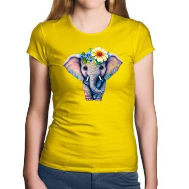 Imagem de Baby Look Algodão Elefante E Flores - Foca na Moda, Amarelo, M