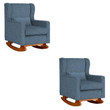 Imagem de Kit 2 Poltrona Aurora Balanço Vovo Linho Marinho - FM - Fina Mobília