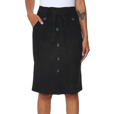 Imagem de Saia Midi Babado Com Bolso Botões Bengaline Moda Evangélica - G-Store,