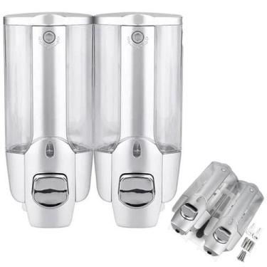 Imagem de Dispenser Duplo Sabao Liquido Detergente Shampoo Condicionador Alcool 