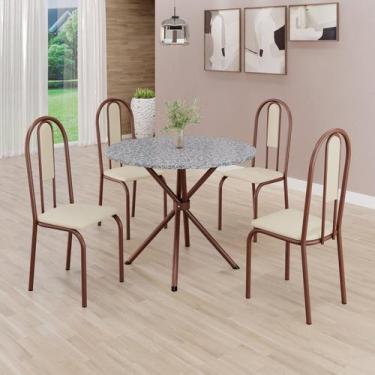 Imagem de Conjunto Sala de Jantar Mesa Redonda 75cm Tampo Granito Ocre 4 Cadeira