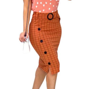 Imagem de Saia Lápis Evangelica Social Cinto E Botões Elegante - G-Store, Telha 