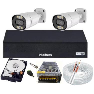 Imagem de Kit Cftv 2 Cameras Segurança Full Color 2mp 1080p Colorido Noite Dvr I