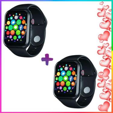 Imagem de 2 Relógios Smartwatch Kit Casal W-09 Tela Infinita Foto De Fundo Nota 