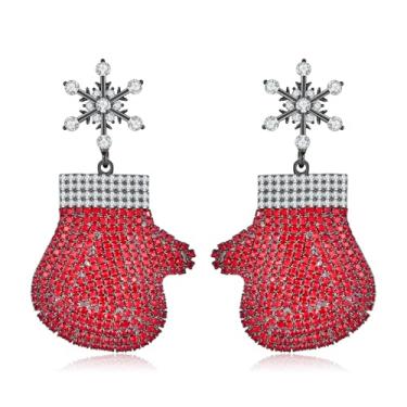 Imagem de Floco de neve de Natal, sino, laço, guirlanda de Natal, doces, boneco de neve, luvas de presente de Papai Noel/brincos de veado pendurados para mulheres, Cobre, Sem pedra preciosa