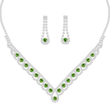 Imagem de Vivaday Conjunto de joias glamorosas banhadas a ouro branco para mulheres – Colar de tecido brilhante de inspiração europeia e brincos pendentes com corrente de espinha de colar de strass – Acessórios