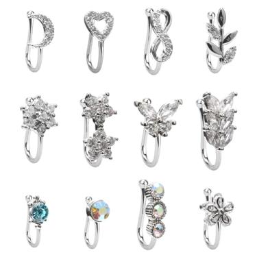 Imagem de CrazyPiercing Anel de nariz falso CZ Africano punhos de nariz dourado falso septo piercing de nariz joia para mulheres joias não perfuradas, Adjustable, Zircônia cúbica, Zircônia cúbica