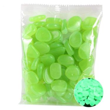 Imagem de 100 peças de pedras luminosas que brilham no escuro pedras de jardim para casa ao ar livre caminho de jardim pátio gramado jardim quintal aquário decoração (verde)