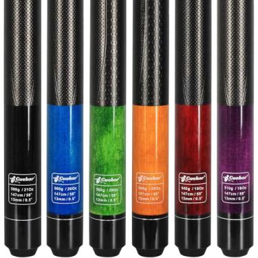 Imagem de CUEBAR Conjunto de 6 tacos de sinuca, 18 19 20 595 g, 2 peças de taco de bilhar para bar doméstico com aderência 3D, bastões de mesa de sinuca de 147 cm para homens e mulheres - preto azul verde