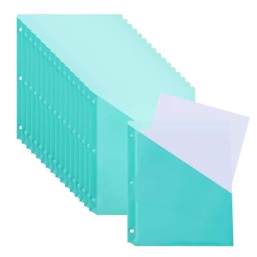 Imagem de PATIKIL Bolso para fichário com 3 argolas, 15 peças, 3 furos, divisória, arquivo, jaqueta, organizador, mangas, para documentos de papel de escritório, verde