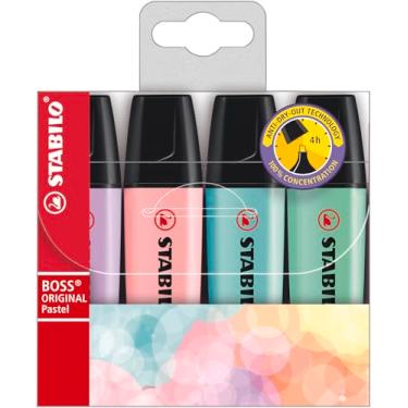 Imagem de STABILO Marca-texto BOSS ORIGINAL Pastel – Pacote com 4 – Ponta de menta, rosa blush, lilás, toque de turquesa, ponta de cinzel