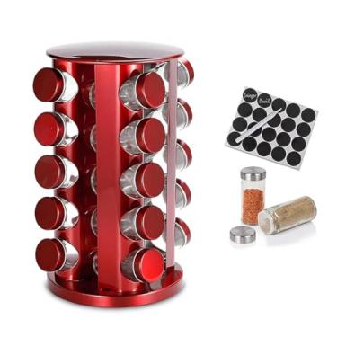 Imagem de PORTA TEMPEROS CONDIMENTOS REDONDO INOX 20 POTES (Vermelho)
