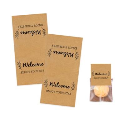 Imagem de Adesivos Mint is Sweat Welcome Enjoy Your Stay Kraft Paper Mint Stickers Hotel Guest Mint Adesivos Selos para Hotel Minibar Lanches e petiscos, 180 peças, 7,6 x 3,8 cm