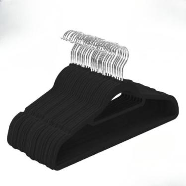 Imagem de Kit 50 Cabides Veludo Adulto Para Roupas Ultrafino Resistente Antideslizante Rotação 360° Slim Preto