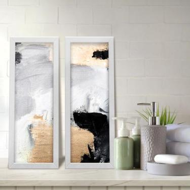 Imagem de Kit 2 Quadros Decorativos Lavabo Abstrato Pinceladas Dourado Branco Ci