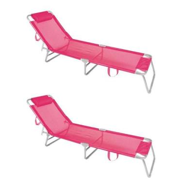 Imagem de Kit 2 Espreguiçadeira Dobrável em Alumínio Rosa Mor Rosa
