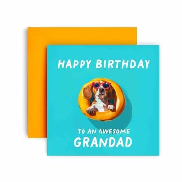 Imagem de Huxters Cartão de feliz aniversário engraçado vovô - cartão de presente incrível cachorro na piscina para ele cartão para avô - 14,8 cm (vovô)