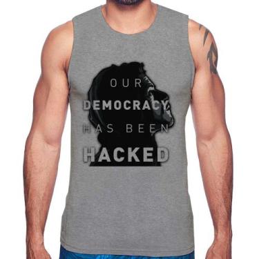 Imagem de Regata Our Democracy Has Been Hacked - Foca na Moda, Cinza, M