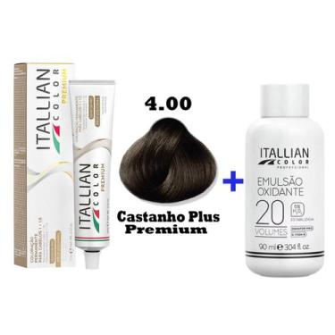 Imagem de Kit Coloração Itallian Premium 60g Castanho Plus 4.00+ Emulsão Oxi 20v