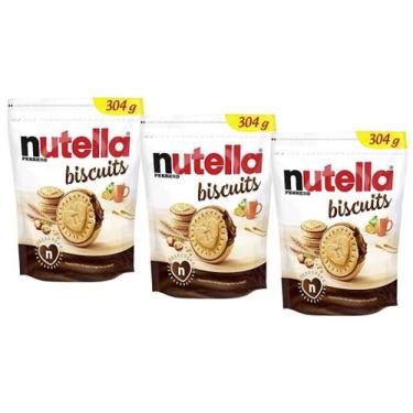 Imagem de 3 nutella biscuit biscoito wafer creme de avelã ferrero 304g