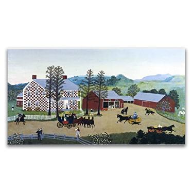 Imagem de Pinturas a óleo Grandma Moses Anna Mary Robertson. Reprodução impressa em tela. Arte famosa (casa quadriculada) pôster e impressões de paisagem. Imagens de arte de parede em tela 30 x 55 cm (12 x 22