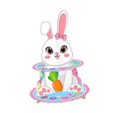Imagem de WeiLaiKeQi Tabela de sobremesa de cupcakes da Páscoa Exibição de peça de peça central de festas Multifuncionação de papel 2 camadas para férias de engajamento, Forma de Coelho