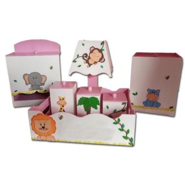 Imagem de Kit Higiene bebê MDF Safári Bichinhos da Floresta Rosa - Canaã Artbaby