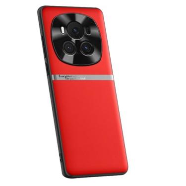 Imagem de POYUFRG Capa de couro vegano para Honor Magic 6 Pro/6, proteção de câmera minimalista ultrafina e leve, capa de borda de silicone macio, vermelha, 6