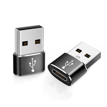 Imagem de Adaptador USB para USB C, pacote com 2, conversor de carregador de carro fêmea tipo C para iPhone 16 Pro Max Plus 15 14 13, Apple Watch 10 9 8, Airpods, iPad Air 5 Mini 6 7, Samsung S24 Ultra (preto)