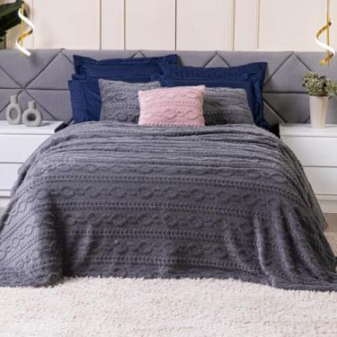 Imagem de Cobertor Manta Zurique Trançado Avulso QUEEN - Dupla Face Mantinha Plush Fleece Sherpa Trançada Alto Relevo Flannel (Cinza)